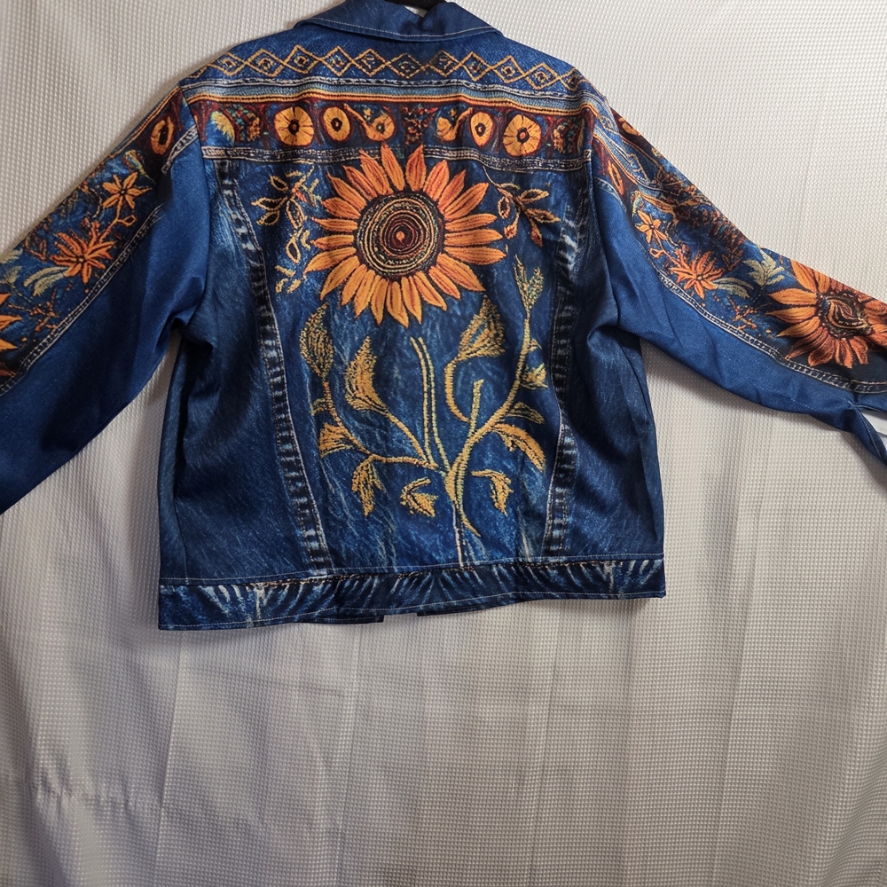 Boho Sunflower Denim Style Light Weight Jacket Artisan Style